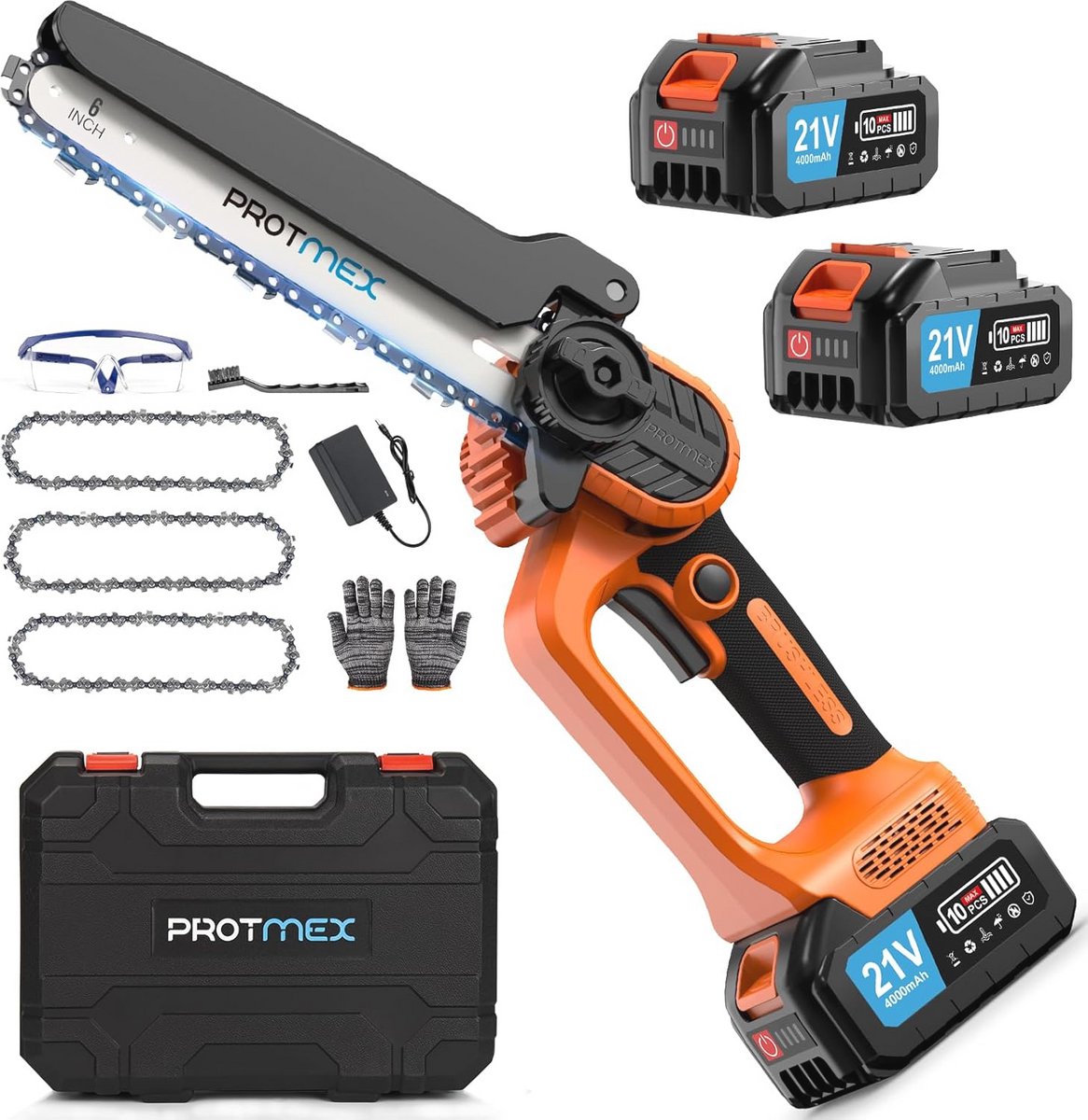 Mini Draadloze Kettingzaag 6 Inch - 8000 mAh met Beveiligingsslot voor Hout Snoeien