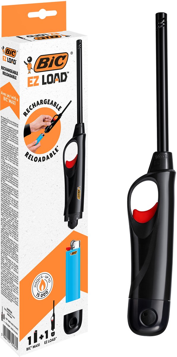 BIC EZ Load - Aanstekers - Elektrisch - Gas - Navulbare Aansteker - Geschikt voor BBQ'S en Kaarsen - Wave Design - 1 Stuk