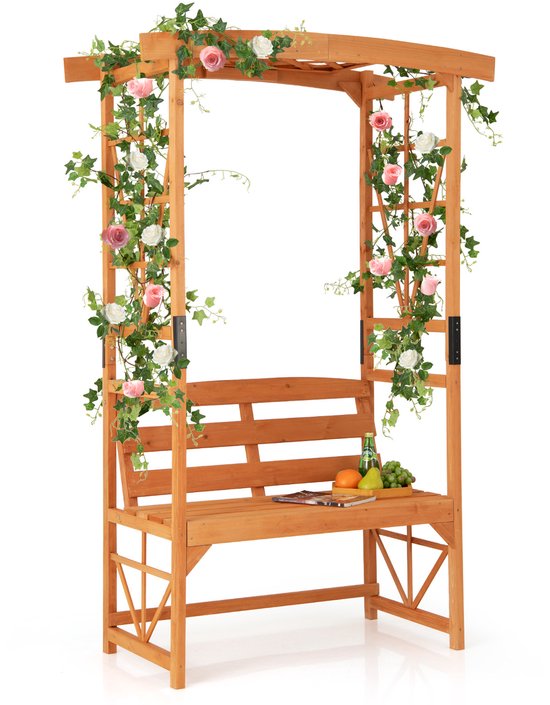 COSTWAY Rozenboog Met Bank Houten Boog Voor Klimplanten 2 zits costway-rozenboog-met-bank-houten-boog-voor-klimplanten-2-zits