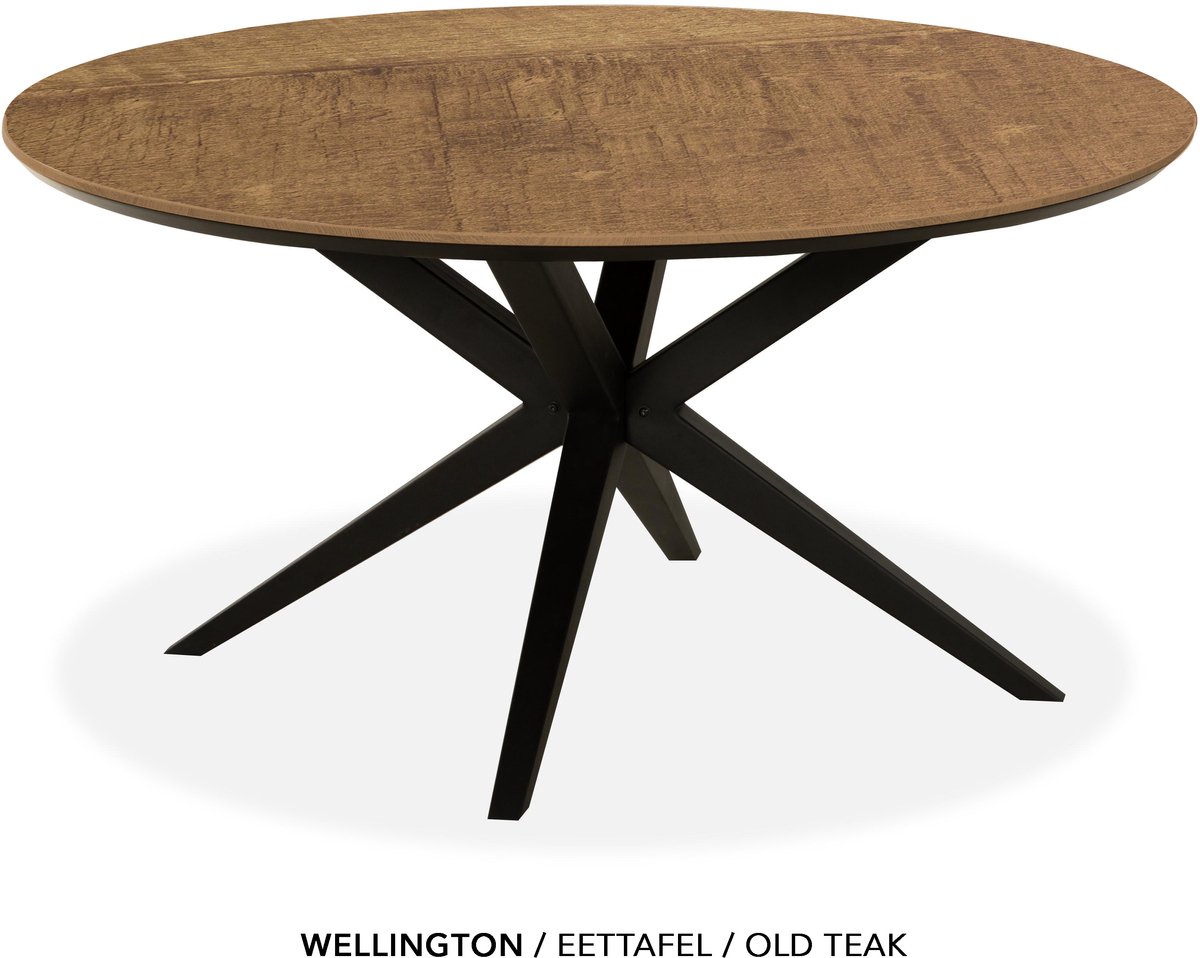 Maxfurn - Wellington - Eettafel rond met verjongde rand | Zeer krasvast | Kleur: Old teak | diameter 130cm