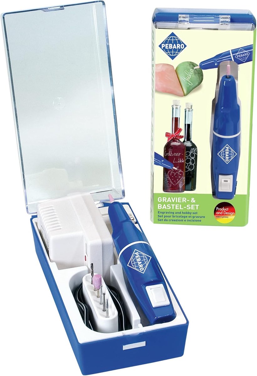 Graveerset voor keramiek, glas en metaal - 3 keramische slijpstiften, 2 diamantgeslepen slijpstiften, boor en frees