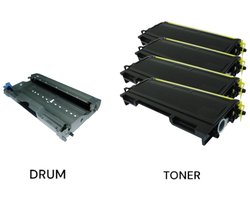 KATRIZ KATRIZ® huismerk toner 1x Drum2000/2005 +4x Toner TN2000/TN2005 Geschikt voor Brother DCP 7020/7010/7025/ FAX 2820/2920/ HL…
