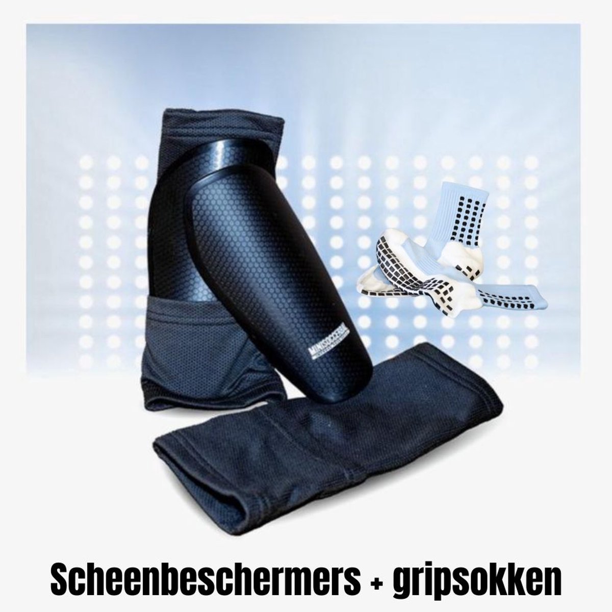 Minisoccerbal Scheenbeschermers Voetbal Kind - Met Sleeve - Harde PP kappen - Met Gripsokken - 10-13 Jaar - Zwart