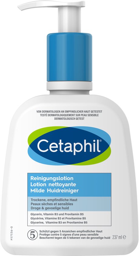 Cetaphil Milde Huidreiniger Zeepvrij - Hydraterende Cleanser - voor de gevoelige & droge huid - met Niacinamide & Glycerin - Gezicht & Lichaam - 237 ml