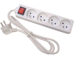 Perel Stekkerdoos met schakelaar, 4 stopcontacten met penaarde (type E), kabel 1.5 m, 3G1.5, gebruik binnenshuis, wit