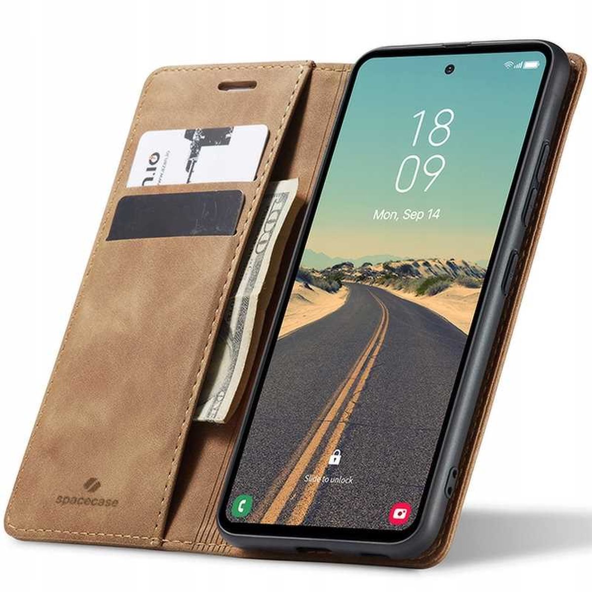 Spacecase Case Portefeuille Galaxy S23 Fe Lichtbruin Voor Samsung