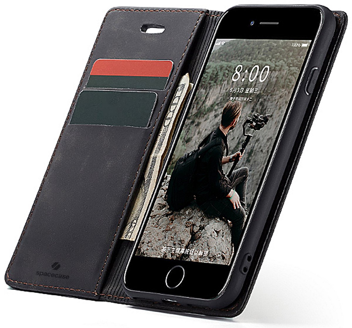 Spacecase Case Wallet Cover Voor Iphone 6 6S Zwart