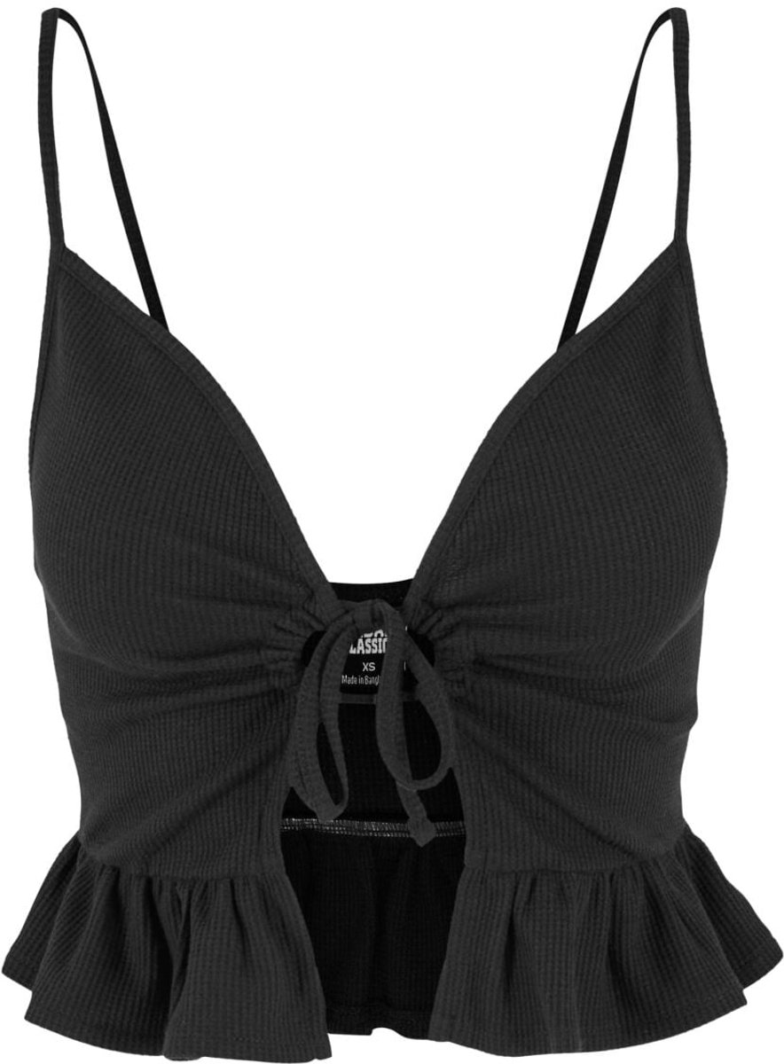 Urban Classics Ladies Waffle Pique Ruffle Top Top 4XL Katoen Dames Basics Zwart
