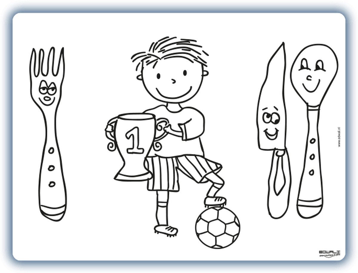 Placemat Voetbal kampioen - inkleurbaar en uitveegbaar - 30 x 40 cm