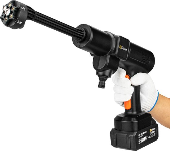 SimpleStore Draadloze Hogedrukreiniger - Zwart- 200Bar - 6 in 1 - 2 accu's - Elektrisch - Hogedrukreinigers - Hogedrukreiniger auto/tuin van SimpleStore — afbeelding 3