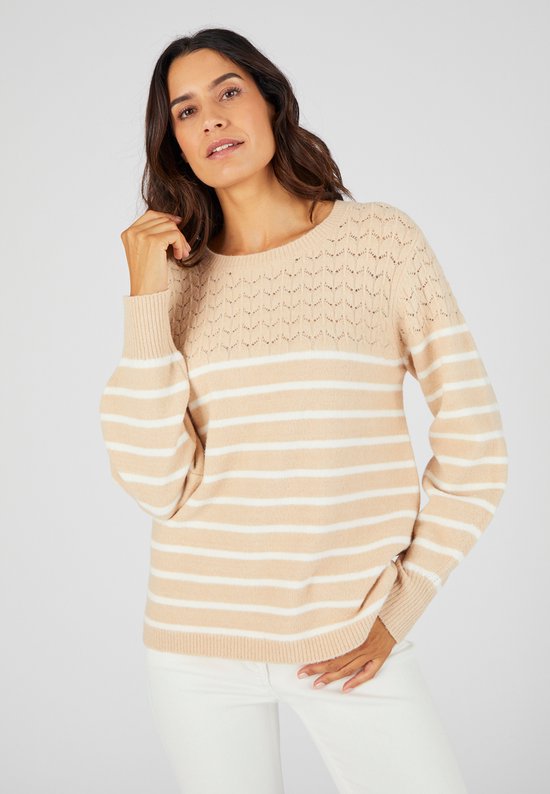 Damart - Pull rayé en jersey ajouré Thermolactyl - Femme - Beige - XL