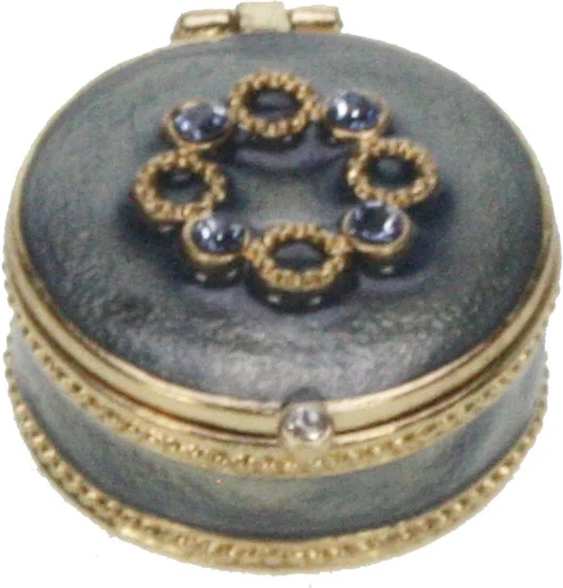 Doosje cirkel met stenen blauw Ø3,5x2cm