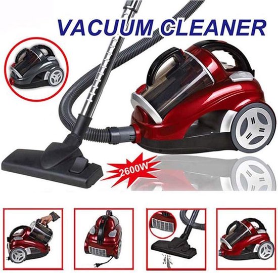 2600 W zakloze cycloonstofzuiger 18 kpa Powerful Compact stofzuiger - 4 filters - werkstraal 75 m - rood