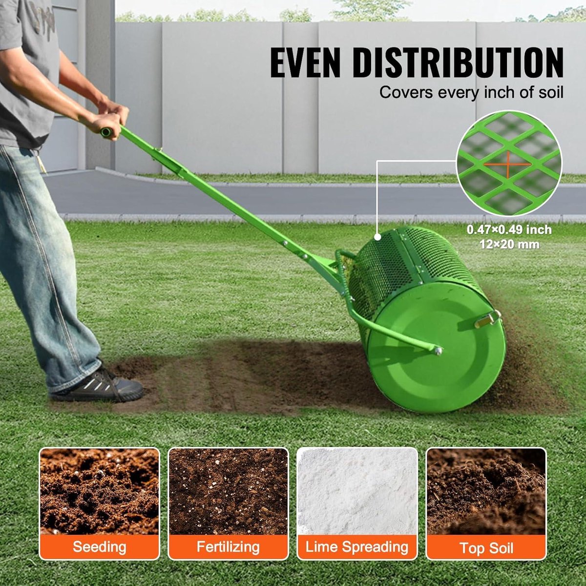 Compoststrooier, 75 liter, veenmos-strooier met U-greep, meststrooier