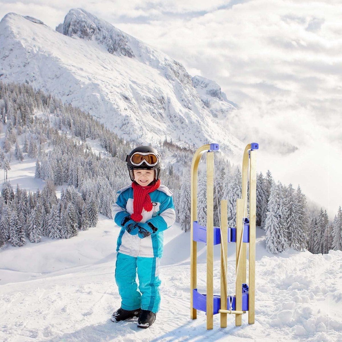 Houten slee met rugleuning 110 cm Davos sledes – Opvouwbare kinderslee van beukenhout Houten slee met rugleuning 110 cm Davos sledes – Opvouwbare kinderslee van beukenhout