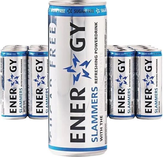 Slammers Energy drink - Energiedrank - suikervrij - sleekcan - 24x25 cl