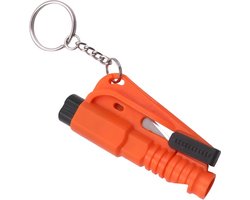 Noodhamer sleutelhanger | Veiligheidshamer | 3 in 1 | Oranje | Auto hamer | Gordelsnijder | Autoruit breker | Noodfluit |