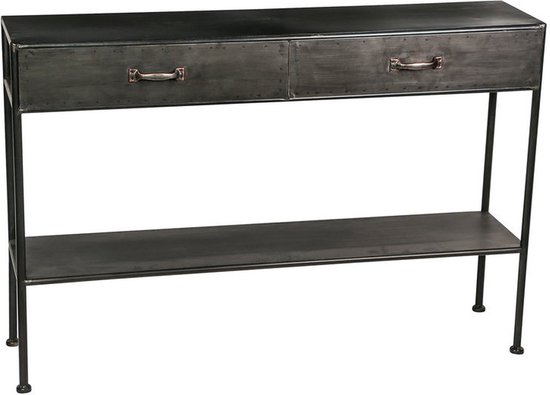 Relaxdays sidetable, 2 planken, smalle haltafel, gang & woonkamer, metaal, glas, HBD: 70x110x30 cm, zwart