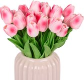 Fausses tulipes Relaxdays - lot de 24 - plastique - 33,5 cm - fleurs artificielles - rose