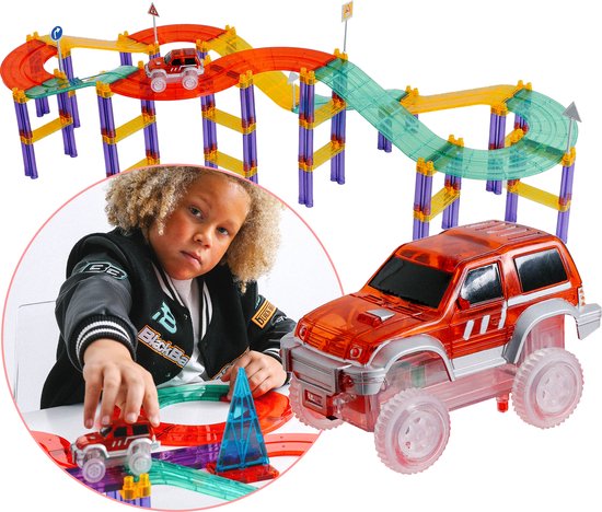 Sophie's Planet - Magnetische Racebaan - Racebaan - Zelfrijdende autos - Magnetic Racing Track - Constructie speelgoed - Montessori speelgoed - tiles -magna tastic - racebaan - elektrisch