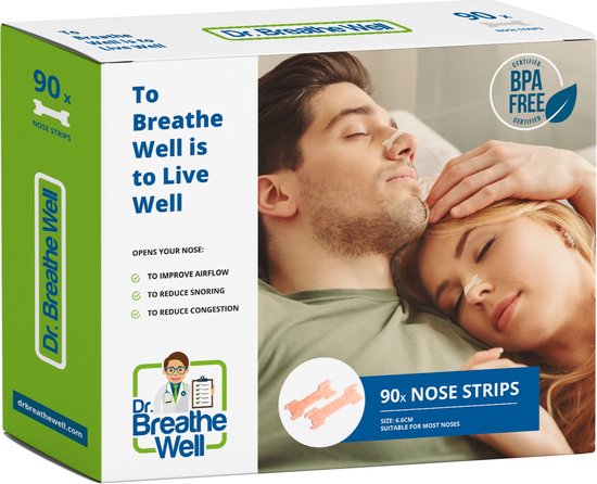 Dr. Breathe Well ™ - 90 Neuspleisters - Maat 66mm medium/large - Anti Snurk Pleisters - 90 Neusstrips - Sterke kleefstof - Eenvoudig te verwijderen - Simply the right choice!