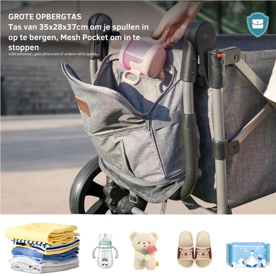 Bolderkar Voor 2 Kinderen Opvouwbaar Met Dak Kinderwagen 2 x 5 Punts Veiligheidsgordel Met Luierrugzak Bolderkar Met Zitting Handwagen Transportwagen Trekken en Duwen Voetrem van Merkloos — afbeelding 2