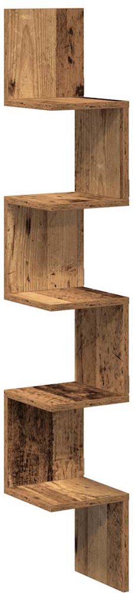 vidaXL Hoekwandschap - 20x20x127,5 - cm - bewerkt - hout - oud - houtkleurig oud hout