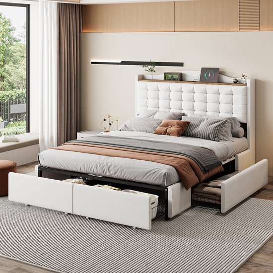 Tweepersoonsbed met opbergruimte fluweel grijs 140 x 200 cm AMIENS