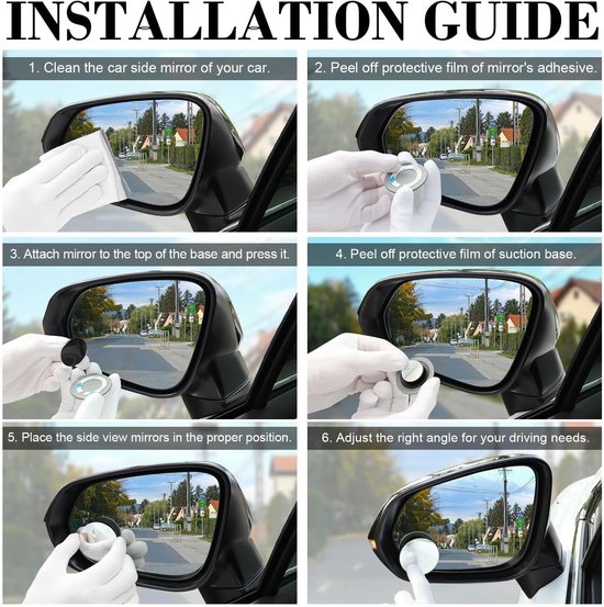 2 Stuks Zelfklevend Blind Spot Mirror - Ronde HD Glazen Frameloze Convexe Achteruitkijkspiegels - 360 Graden Verstelbaar - voor Auto SUV en Vrachtwagens — afbeelding 4