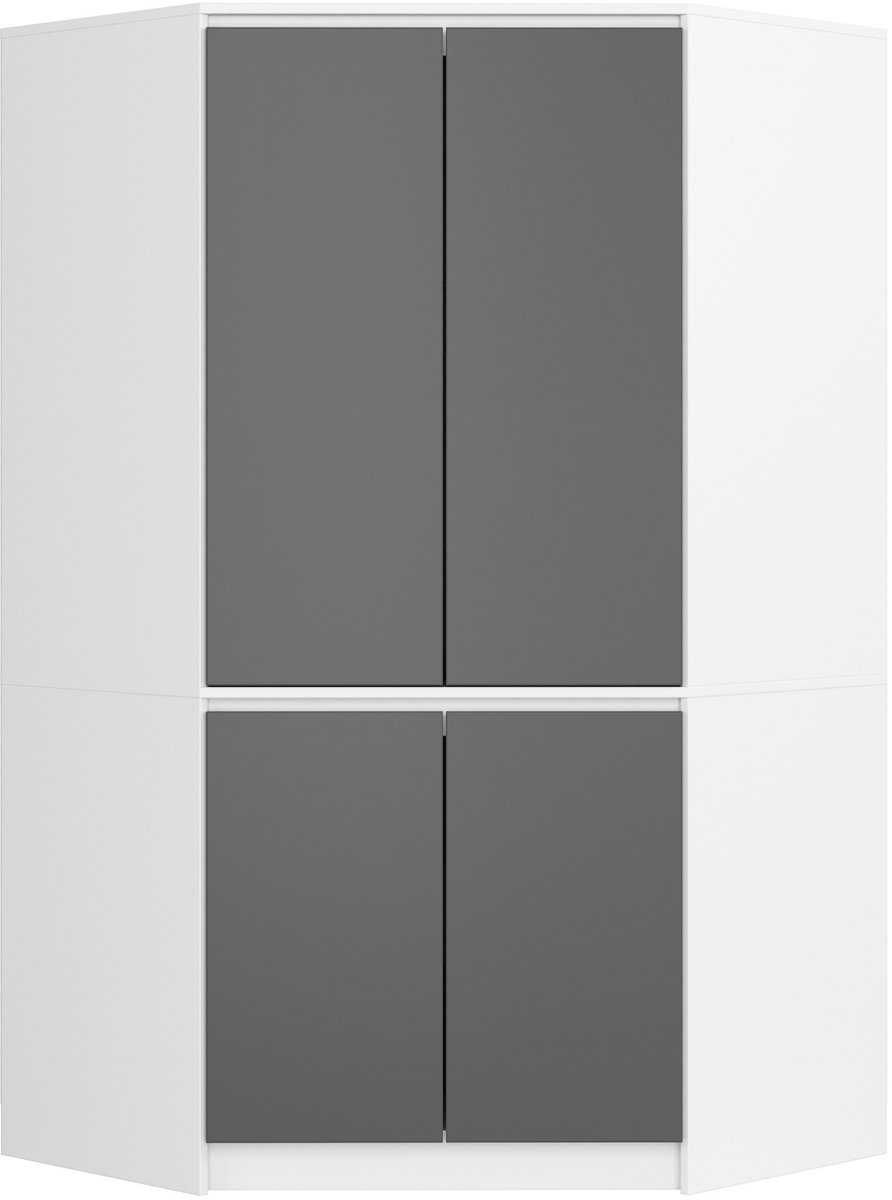 Akord Hoekkast S100 / Kleidingkast met 4 Deuren / AKORD Furniture Factory / Wit - Grafietgrijs / 100 x 180 x 50 cm