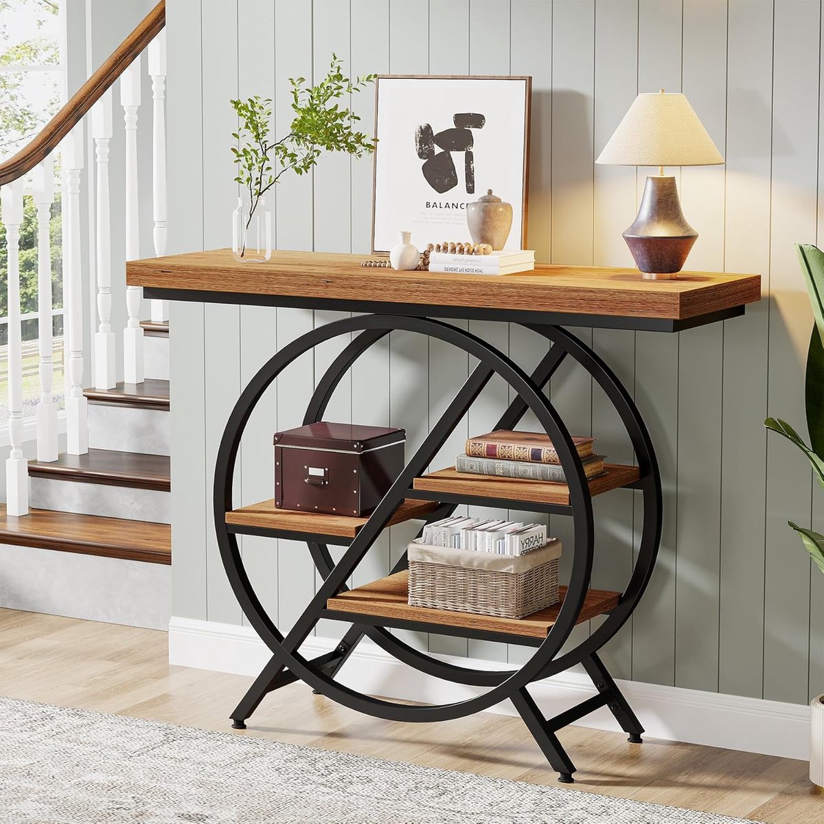 Tribesigns Rechthoekige houten consoletafel achter de bank, entreetafel in rustieke stijl voor entree, hal, woonkamer (rustiek bruin) 160 cm lang
