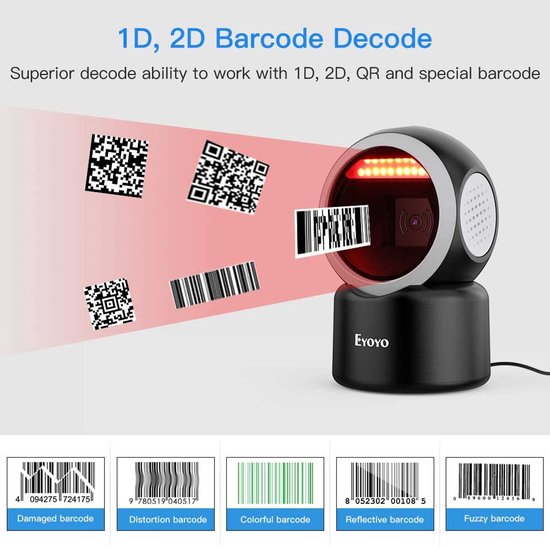 Eyoyo EY-3300 2D Desktop Barcode Scanner, Omnidirectionele Handsfree 1D QR Barcode Reader met Automatische Detectie Scanning Scherm Scanning Platform Scanner voor POS PC Supermarkt Bibliotheek Winkel Boekhandel