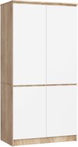 Kledingkast S90 met 4 Deuren / AKORD Furniture Factory / Sonoma Eik - Wit / Moderne / 180x90x51 cm