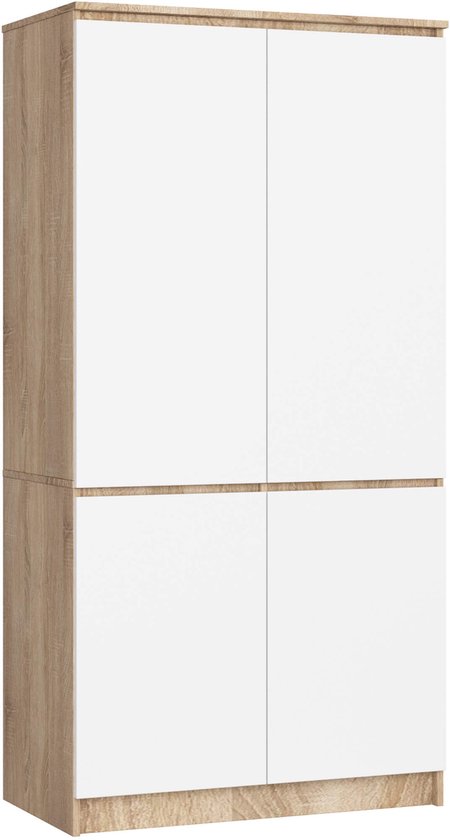 Kledingkast S90 met 4 Deuren / AKORD Furniture Factory / Sonoma Eik - Wit / Moderne / 180x90x51 cm