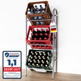 FLOORDIREKT Krattenrek - Flessenkrattenrek - Rek voor Kratten - met Muurbevestiging - voor 3 Kratten - Zilver
