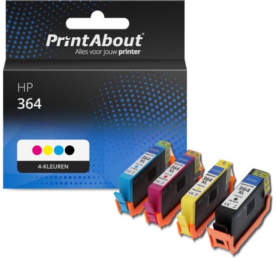 PrintAbout Huismerk HP 364 inktcartridge voordeelbundel verpakking met vier navulbare cartridges.