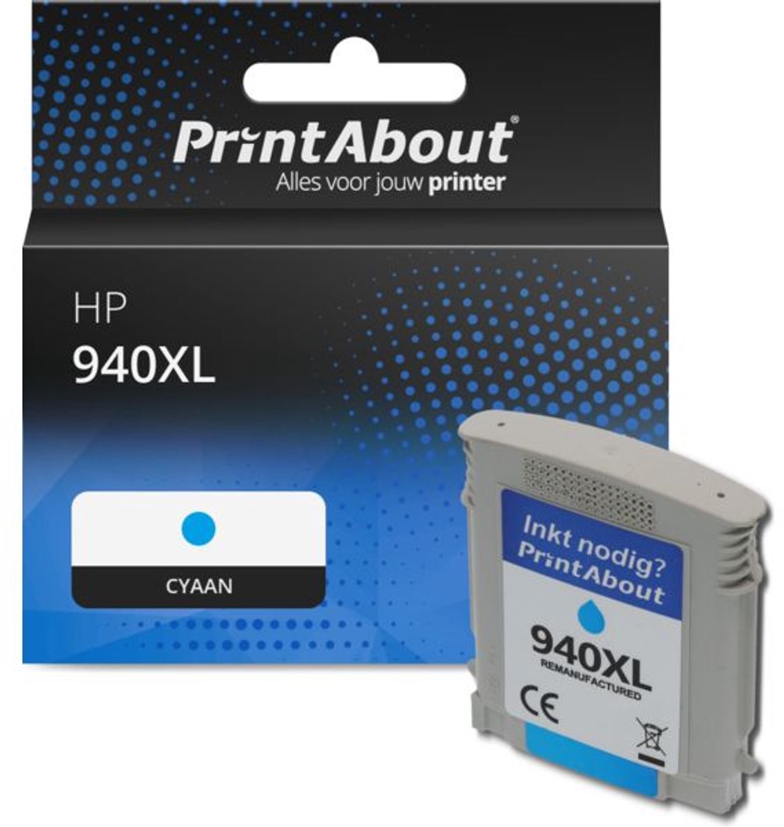 PrintAbout huismerk Inktcartridge 940XL (C4907AE) Cyaan Hoge capaciteit geschikt voor HP