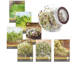 Tuin de Bruijn® - Spruitgroente pakket - complete set met 7 soorten spruitgroente zaden inclusief kiempot - alfalfa, broccoli, tuinkers en meer