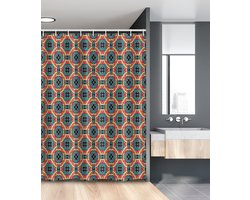 New Bed, Etnisch Geometrische Vormen, Douchegordijn Badkamer Decor Set met Haakjes, 120 cm B 180 cm L