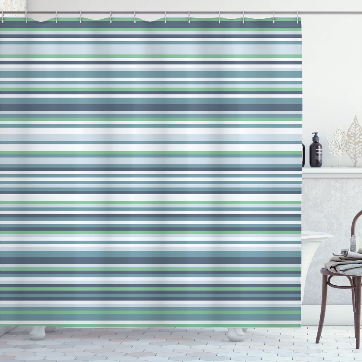 ABAKUHAUS Douchegordijn Gestreept Tealblauw – 175x220 cm