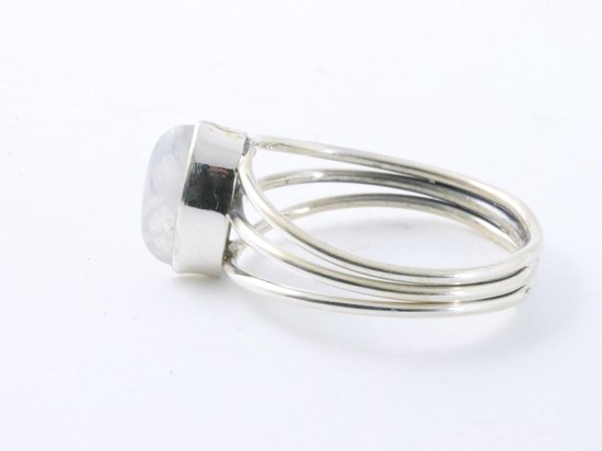 Bague en argent ajourée avec pierre de lune arc-en-ciel - taille 19,5