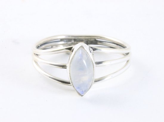 Bague en argent ajourée avec pierre de lune arc-en-ciel - taille 19,5