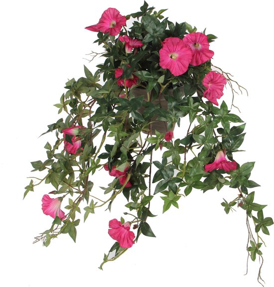 Mica Decorations Kunstplant Petunia - donkerroze - 50 cm - kunst hangplanten