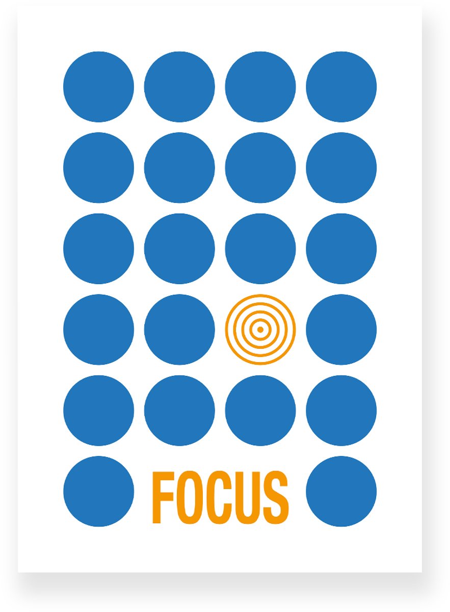 Yisual Poster 30x40 cm - Focus - Stippen - Blauw - Oranje - Grafisch - Retro - Muurdecoratie - Wanddecoratie