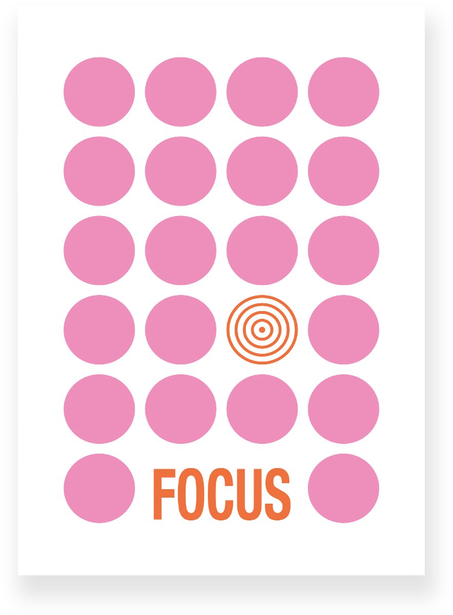 Yisual Poster 50x70 cm - Focus - Stippen - Roze - Oranje - Grafisch - Retro - Muurdecoratie - Wanddecoratie