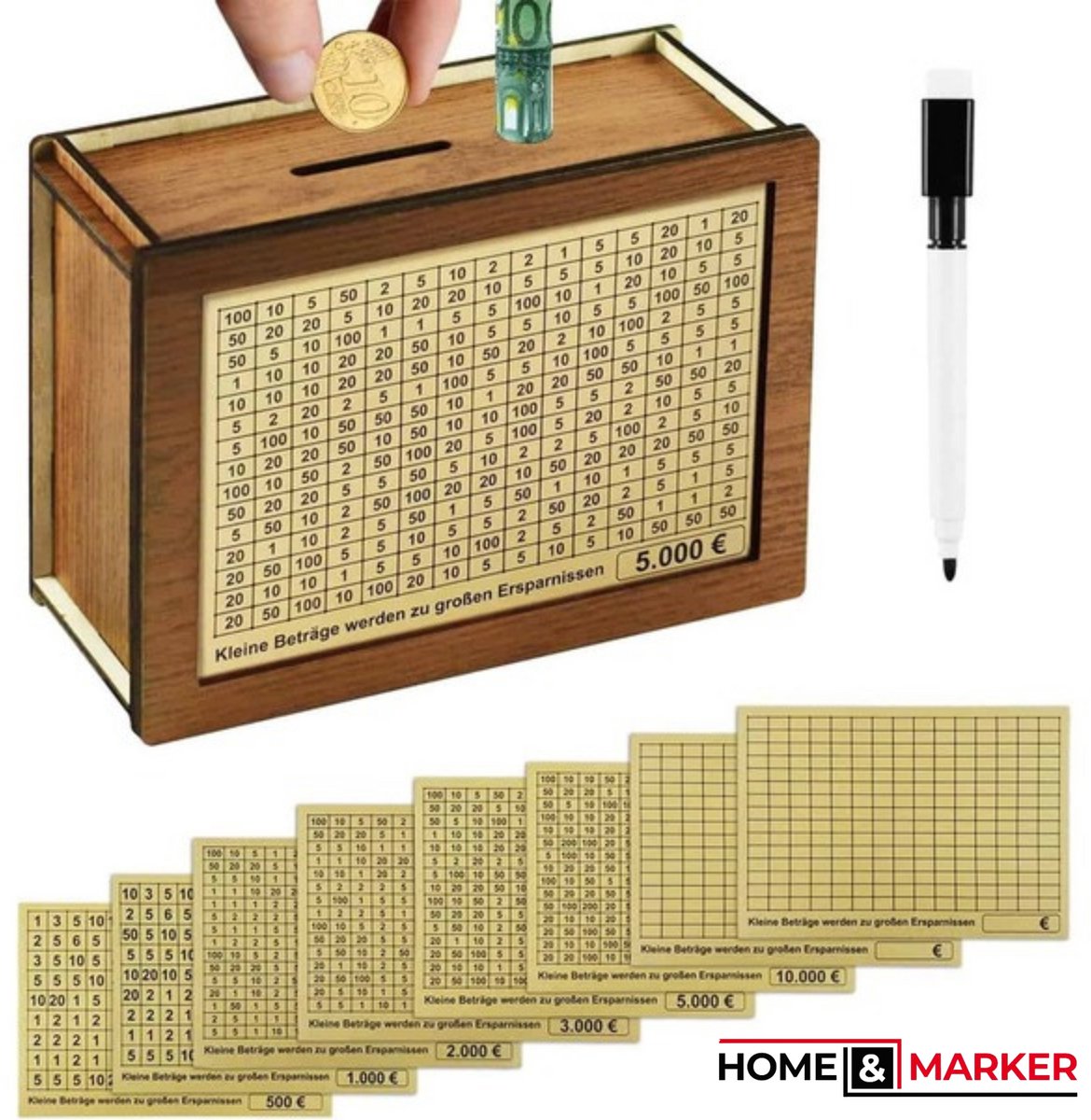 Houten spaarpot, spaarpot met objecten, Goalsaver box, getallen voor Houten spaarpot, spaarpot met objecten, Goalsaver box, getallen voor