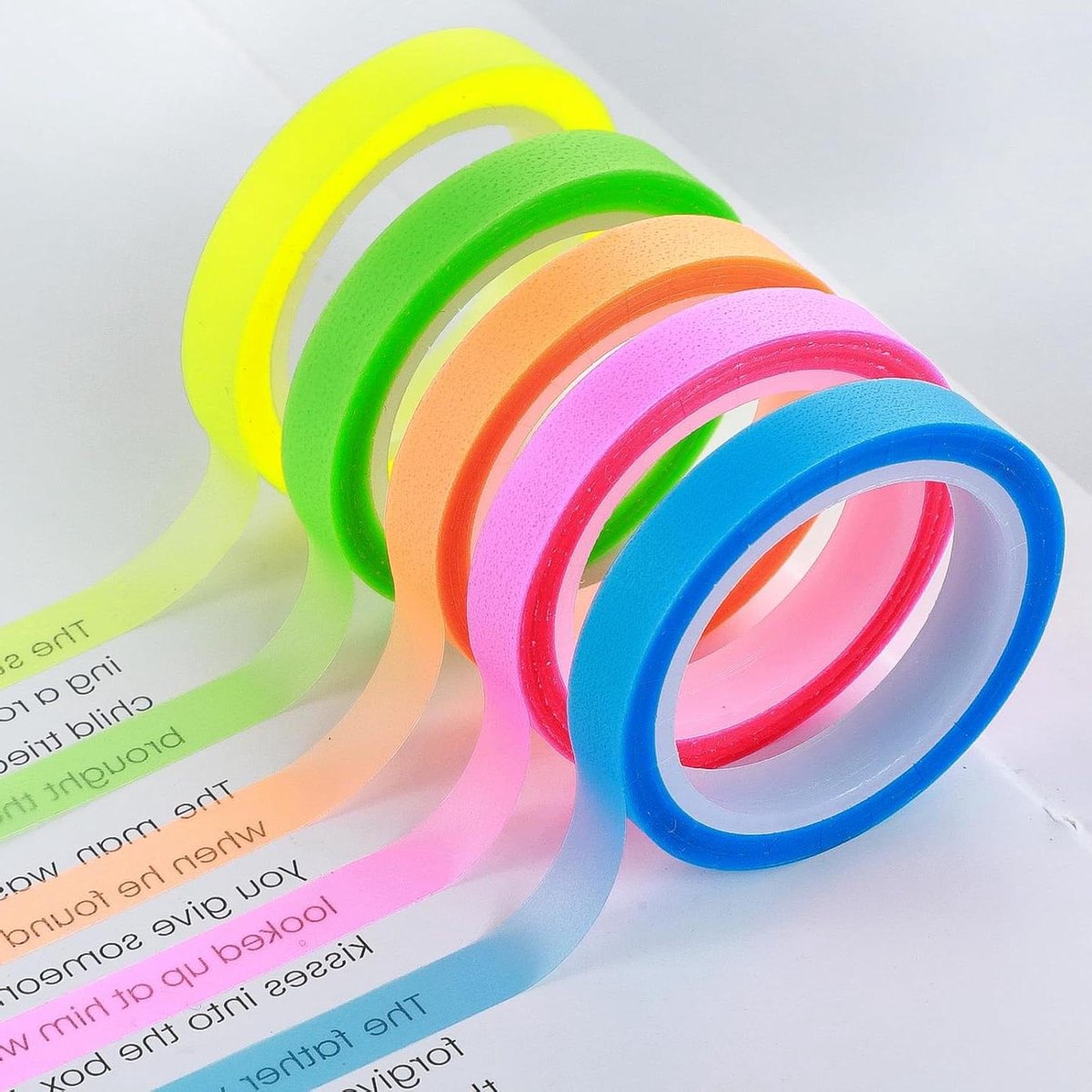 5 stuks highlightstrips markeerstiften plakband afneembare fluorescerende gekleurde labels neonband voor leraren
