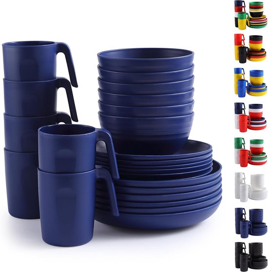 Berglander Plastic servies sets 24pcs service voor 6, DE kleur herbruikbare borden en kommen sets, schotel set omvatten diner borden, dessert bord, ontbijtgranen kommen, kopjes