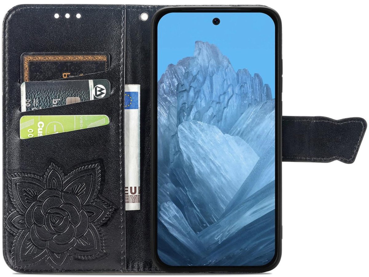 Mobigear Telefoonhoesje geschikt voor Google Pixel 9 Hoesje | Mobigear Butterfly Bookcase Portemonnee | Pasjeshouder voor 3 Pasjes | Telefoonhoesje voor Pinpas / OV Kaart / Rijbewijs - Zwart