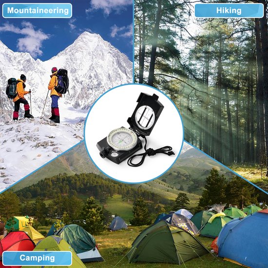 YONO Militair Kompas - RVS - Inklapbaar - Kaartlezer - Liniaal - Metaal - Survival - Zwart